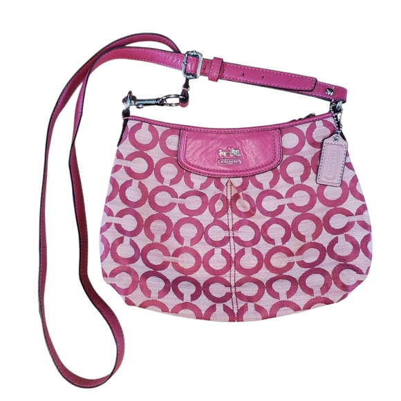 Coach Madison Signature Op Art Shantung Pink Crossbody Purse - Picture 1 of 8